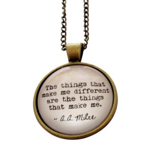 Inspiring "The things that make me different are the things that make me" Necklace Glass/Antique Gold