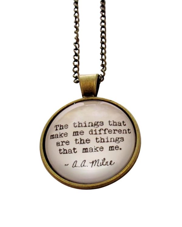 Inspiring "The things that make me different are the things that make me" Necklace Glass/Antique Gold