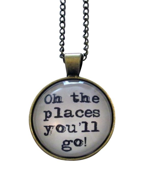 Inspiring "Oh the places you'll go!" Necklace Typewriter & Old Paper Glass Photo Cabochon