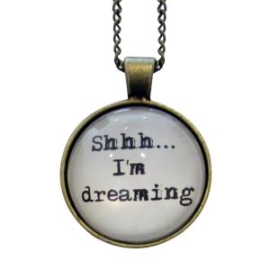 Inspiring "Shhh... I'm dreaming" Necklace Typewriter Old Paper Antique Gold