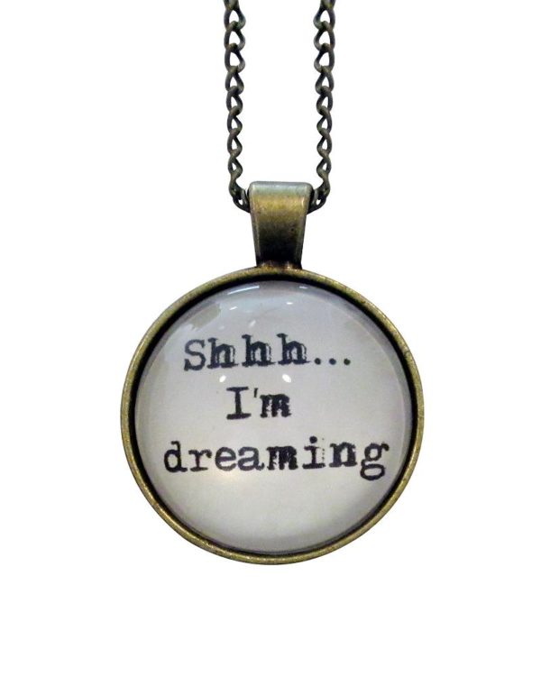 Inspiring "Shhh... I'm dreaming" Necklace Typewriter Old Paper Antique Gold