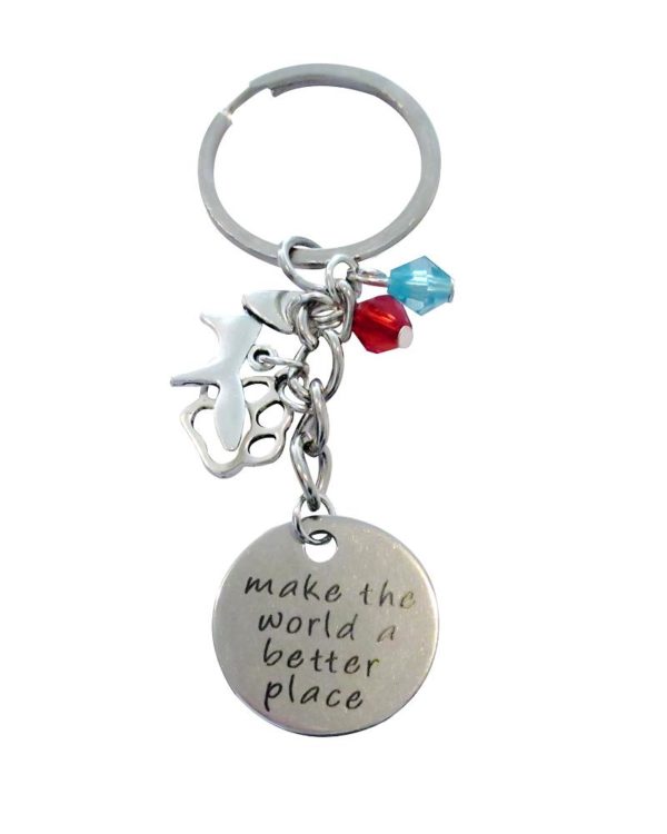 Inspiring "make the world a better place" Key Chain Animal Paw, Fox Crystals