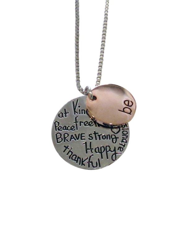 Inspiring "Be" Necklace Two Tone Silver Rose Gold