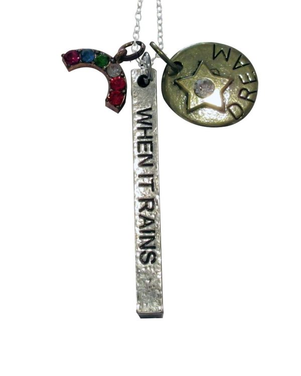 Inspiring "When It Rains Look For Rainbows" Necklace Three Tone Charm Rainbow/Star