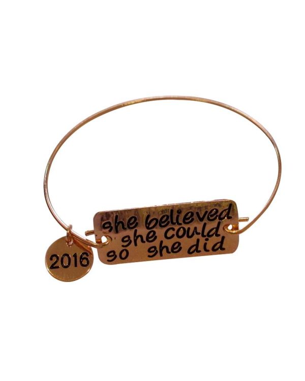 Inspiring " She Believed She Could So She Did" Bracelet/Bangles Gold Plated