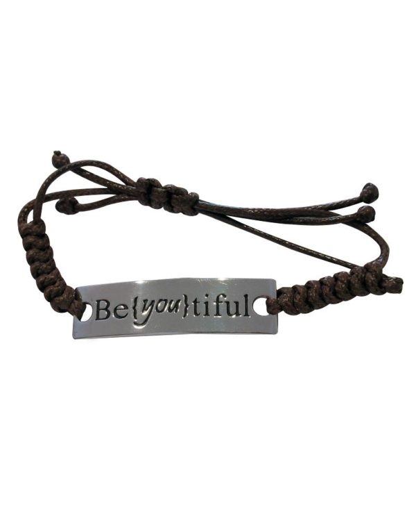 Inspiring "Be{you}tiful" Bracelet/Bangle Silver w/Brown Weaving Strap
