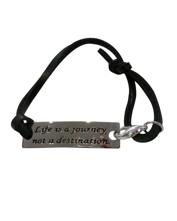 Inspiring "Life is a journey not a destination" Bracelet/Bangle Silver w/Black Leather Strap