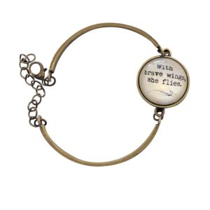 Inspiring "With Brave Wings She Flies" Bracelet/Bangle Antique Gold