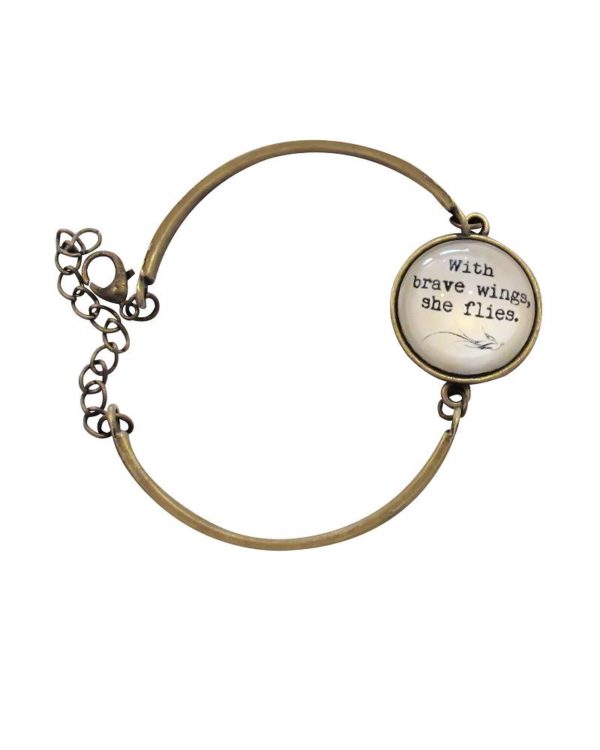 Inspiring "With Brave Wings She Flies" Bracelet/Bangle Antique Gold