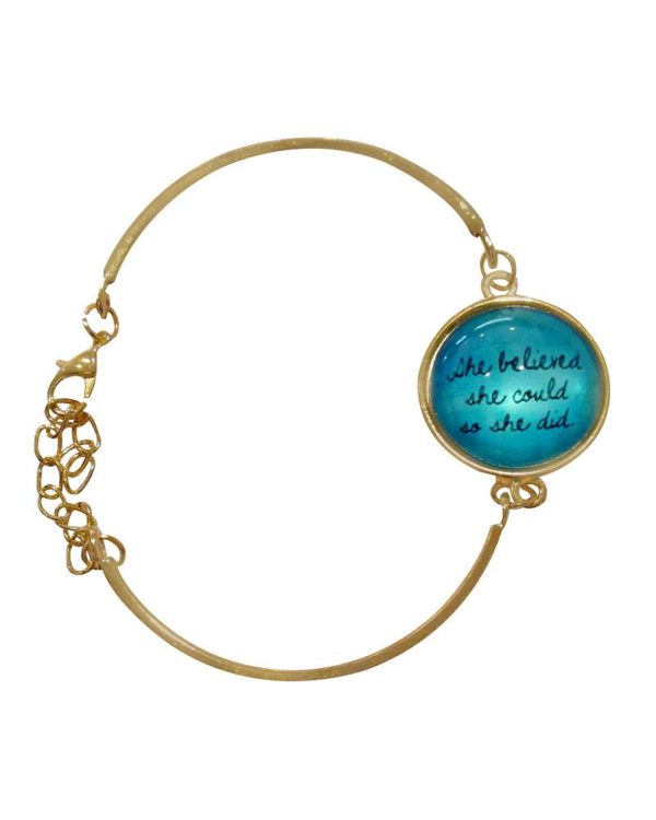 "She Believed She Could So She Did" Bracelet/Bangle Antique w/Blue Glass