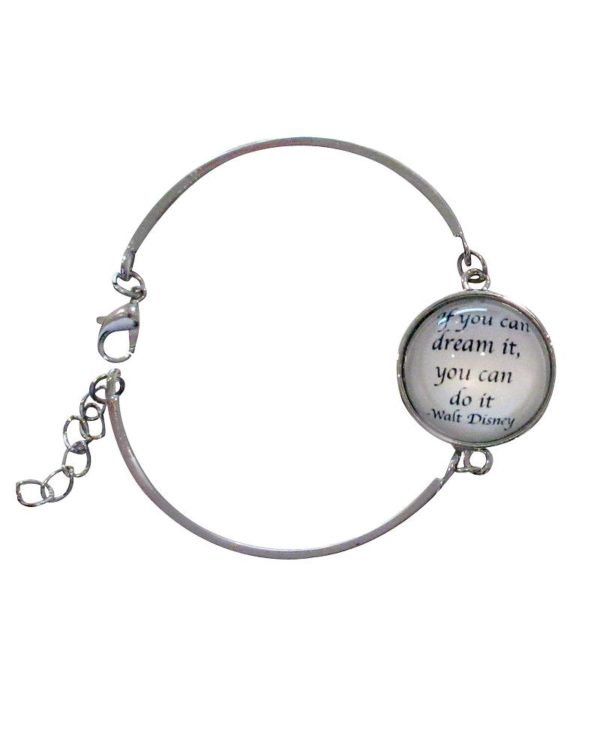 Inspiring "If You Can Dream It, You Can Do It" Bracelet/Bangle Silver w/Glass