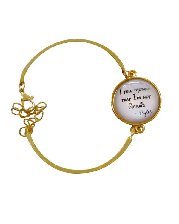 Inspiring "I tell myself that I'm not afraid" Bracelet/Bangle Gold w/Glass