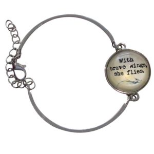 Inspiring "With Brave Wings She Flies" Bracelet/Bangle Silver w/Glass