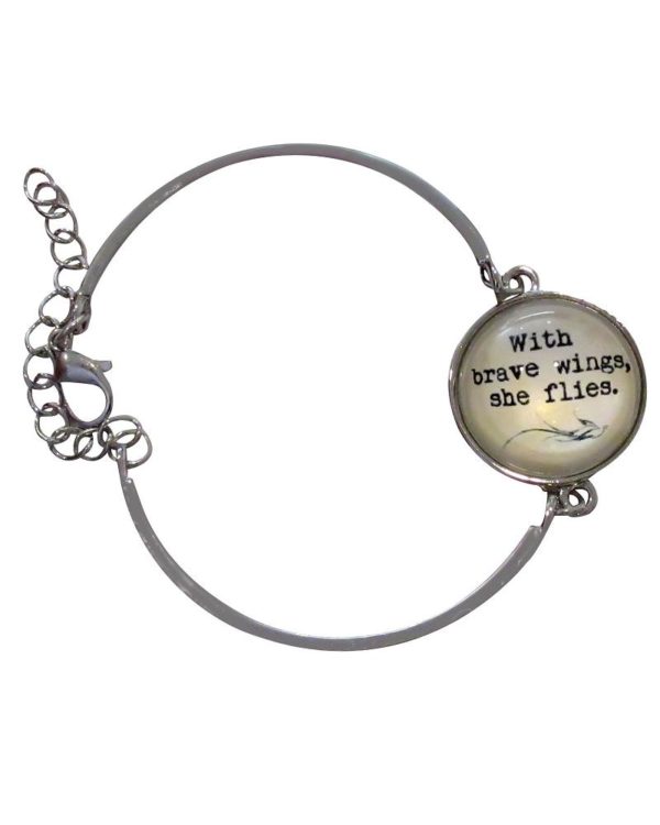 Inspiring "With Brave Wings She Flies" Bracelet/Bangle Silver w/Glass