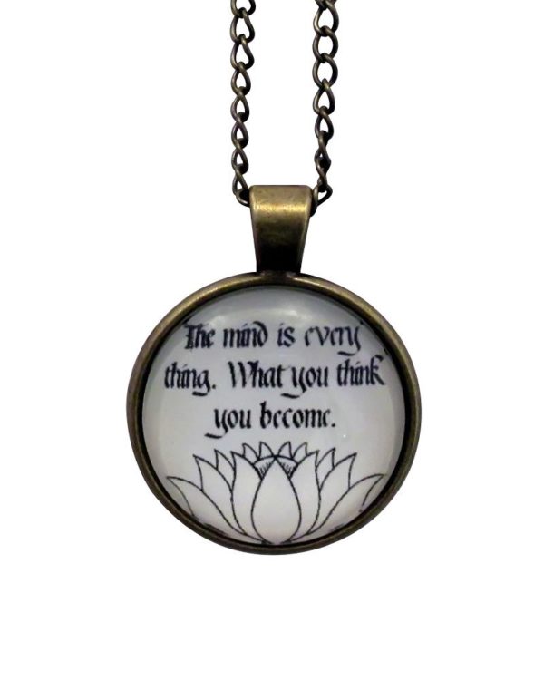 Inspirational "The mind is everything. What you think about you become" Necklace Glass Photo Cabochon Antique Gold